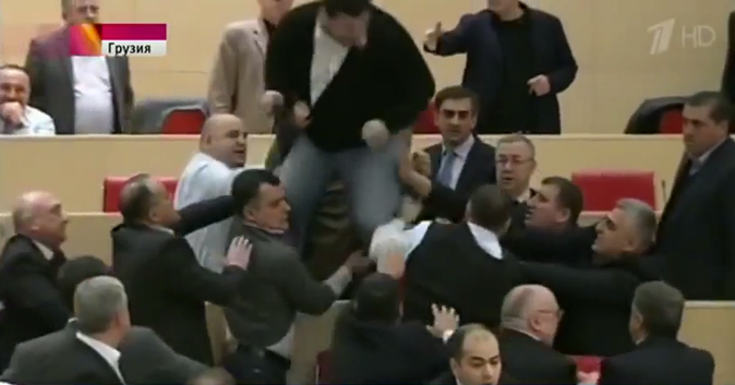 Georgian parliament in a giant brawl.