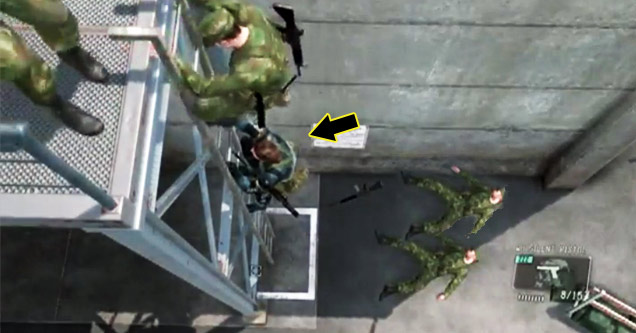 video game soldiers climbing ladder