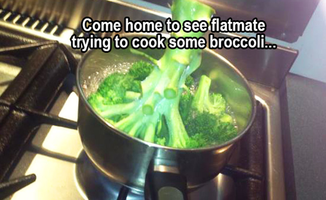 broccoli upside down in sauce pan