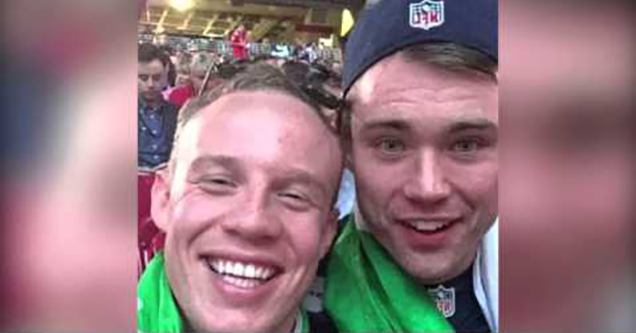 2 guys smiling at the super bowl