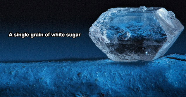 magnified piece of white sugar