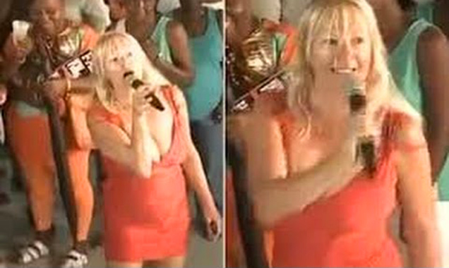 blonde woman doing karaoke