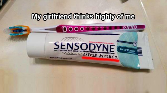 relationship memes - sensodyne toothpaste with toothbrush