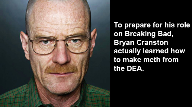 To prepare for his role on Breaking Bad, Bryan Cranston actually learned how to make meth from the DEA.