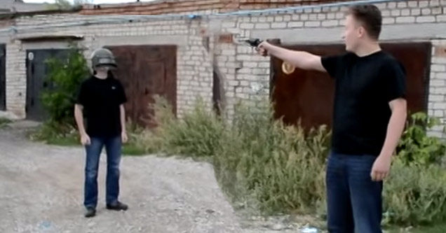 father shoots son wearing bullet proof helmet