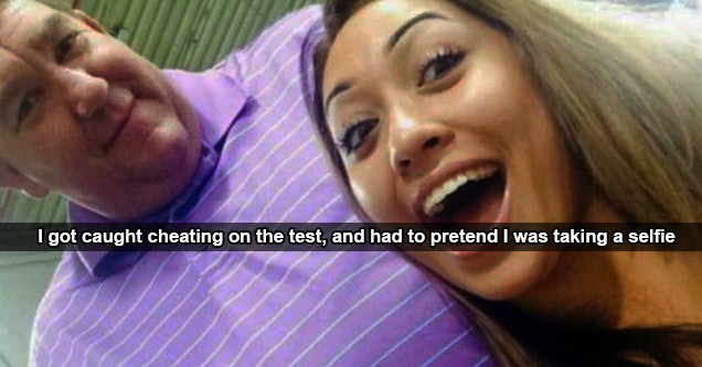 girl caught cheating on test pretends to take selfie