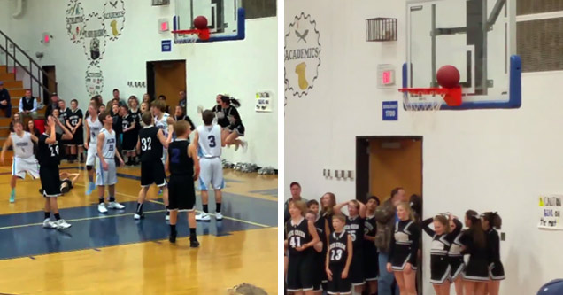 basketball gets stuck on rim in game