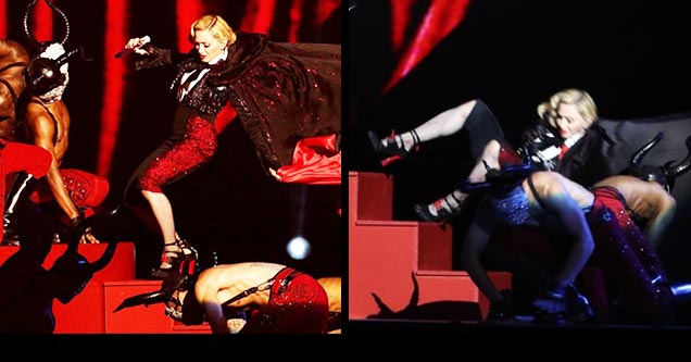 madonna falls down stairs