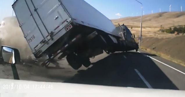 semi truck after being hit