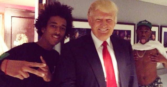 guy photoboming his friend's photo with donald trump