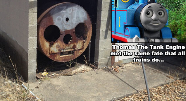 rusty old train looks like thomas the train