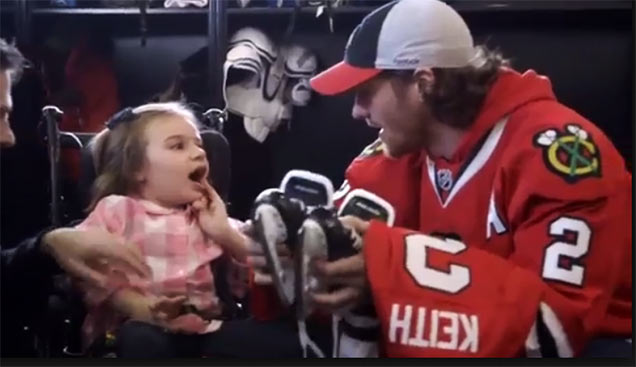 duncan keith pro hockey player visits with girl born unable to walk or speak