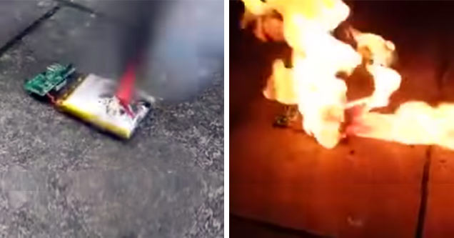 cell phone batter catches on fire and explodes