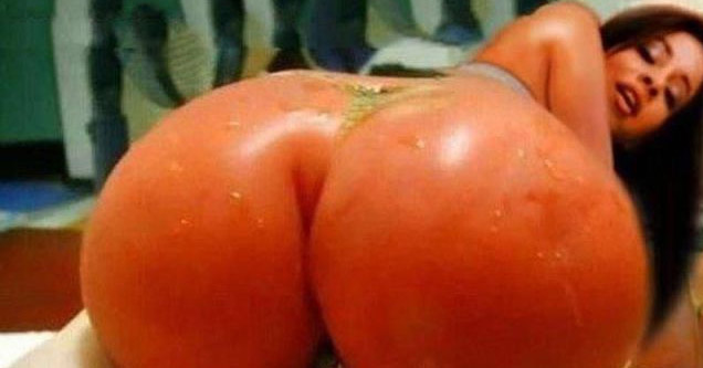 girl with tomato that looks like butt