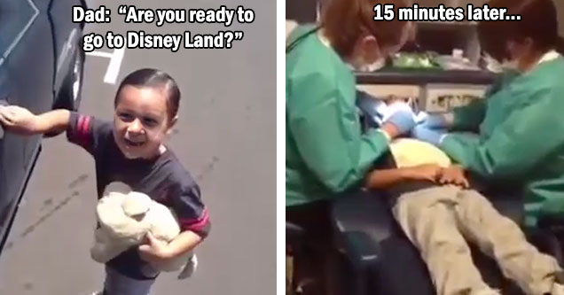 dad asks son if he wants to go to disney land, takes him to dentist instead