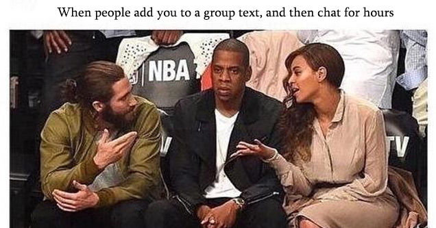 jay z sitting inbetween two people talking is like when people add you to a group text and chat for hours