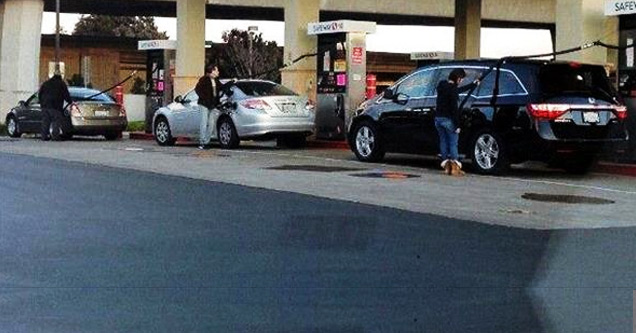 people parked on the wrong side of gas pump