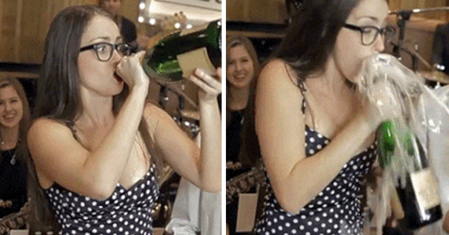 girl chugs champagne and pukes