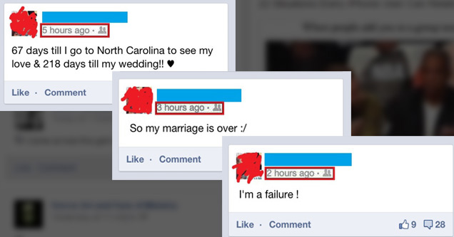 things escalated quickly - L Verizon 0 33%O 5 hours ago 67 days till I go to North Carolina to see my love & 218 days till my wedding!! Comment 03 3 hours ago I'm a failure ! Comment 4 Q 12 2 hours ago So my marriage is over Comment M9 D 28