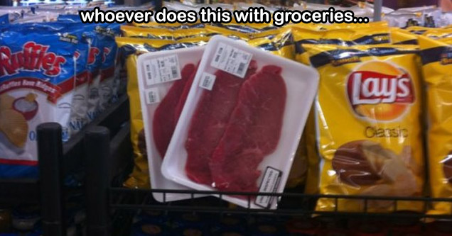 raw beef placed with chips instead of in refrigerated meat case