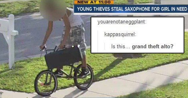 alto tumblr posts - New At Young Thieves Steal Saxophone For Girl In Need Ing You Ton abc youarenotaneggplant kappasquirrel Is this... grand theft alto? get out Source kappasquirrel