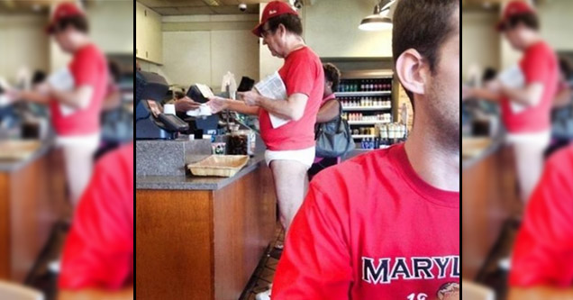 man at store who forgot his pants