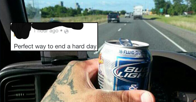 guy driving while drinking bud light beer