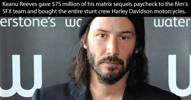 keanu reeves gave $75 million of his matrix paycheck to films creaw