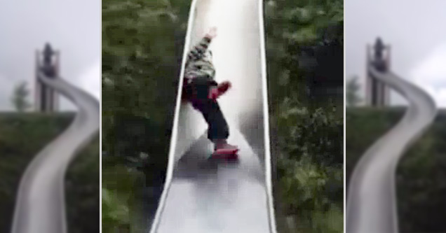 Little Kid Rides The Death Slide