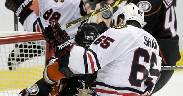 Blackhawks Player Headbutts The Puck Into The Net