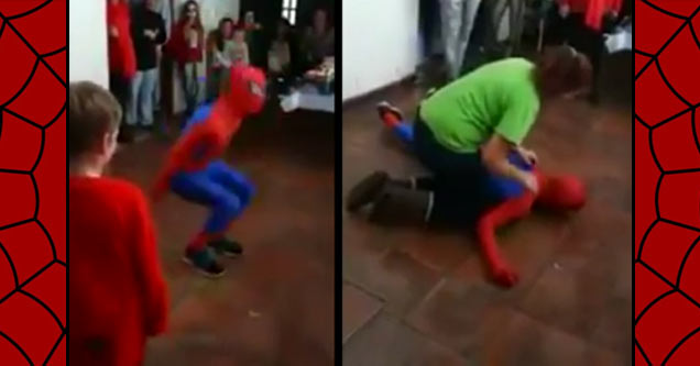 Spiderman Knocks Himself Out at Kids Birthday Party