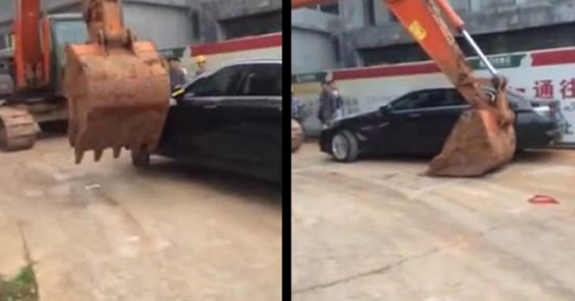 Company in China Fed up With Illegal Parking Rents an Excavator