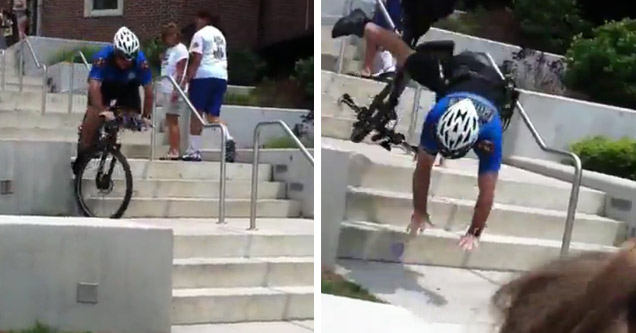 Bicycle Cop Falls Down The Stairs