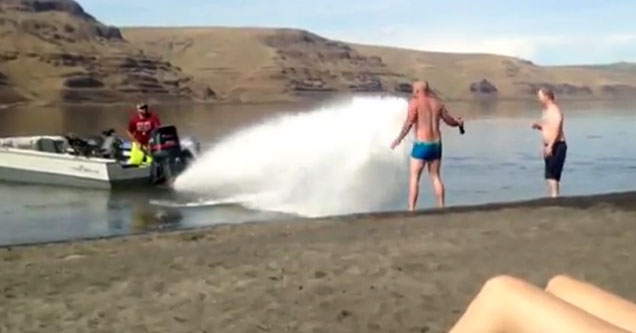 Guy Gets Owned By Boat Motor Spray