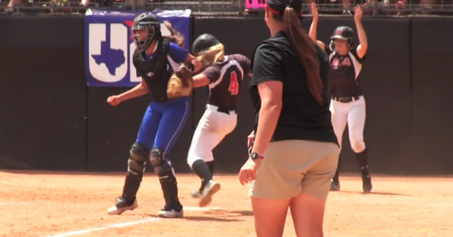 High School Softball Catcher Plays With Her Elbows