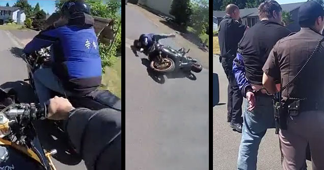 Motorcycle Thief Gets A Double Serving Of Instant Justice