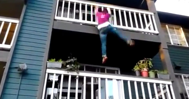 Perfect Demonstration of How Not to Climb Down a Balcony