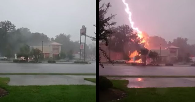 Intenste Lightning Strike Across The Street