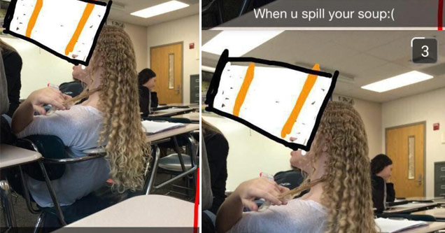 funny snapchat hair - When u spill your soup