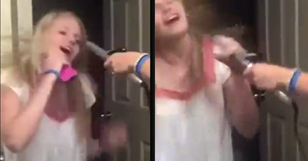 Girl Grabs Hot Curling Iron While Rockin' Out