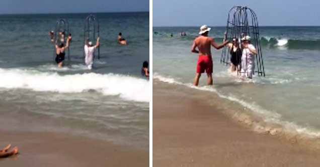 Couple Tries To Use Homemade Shark Cage At The Beach