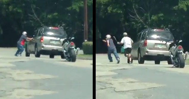 Road Raging Biker Gets Instant Karma