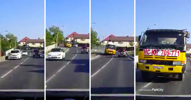 Out of Control Cement Truck Flies Around The Corner