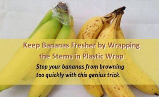 Keep Bananas Fresher by Wrapping the Stems in Plastic Wrap Stop your bananas from browning too quickly with this genius trick.