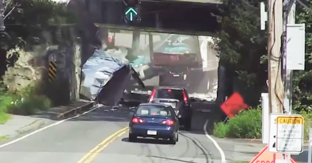 Low Hanging Bridge Obliterates Box Truck