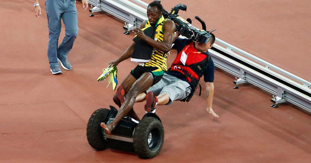 Cameraman On Segway Takes Out Usain Bolt