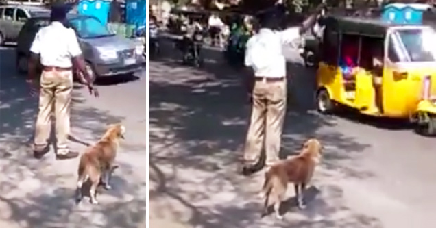 Good Guy Policeman Looks Out For Dog