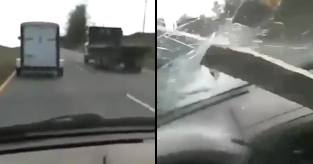 Lucky Driver Survives a 2x4 Through The Windshield