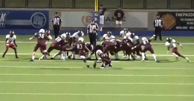 High School Football Player Kicks a Field Goal Off of the Referees Head