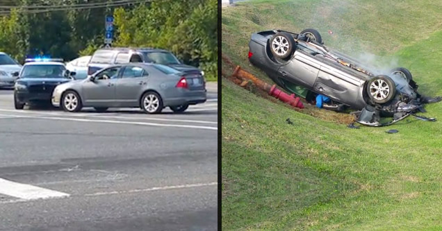 Crazy Woman Hits A Cop And Flips Her Car